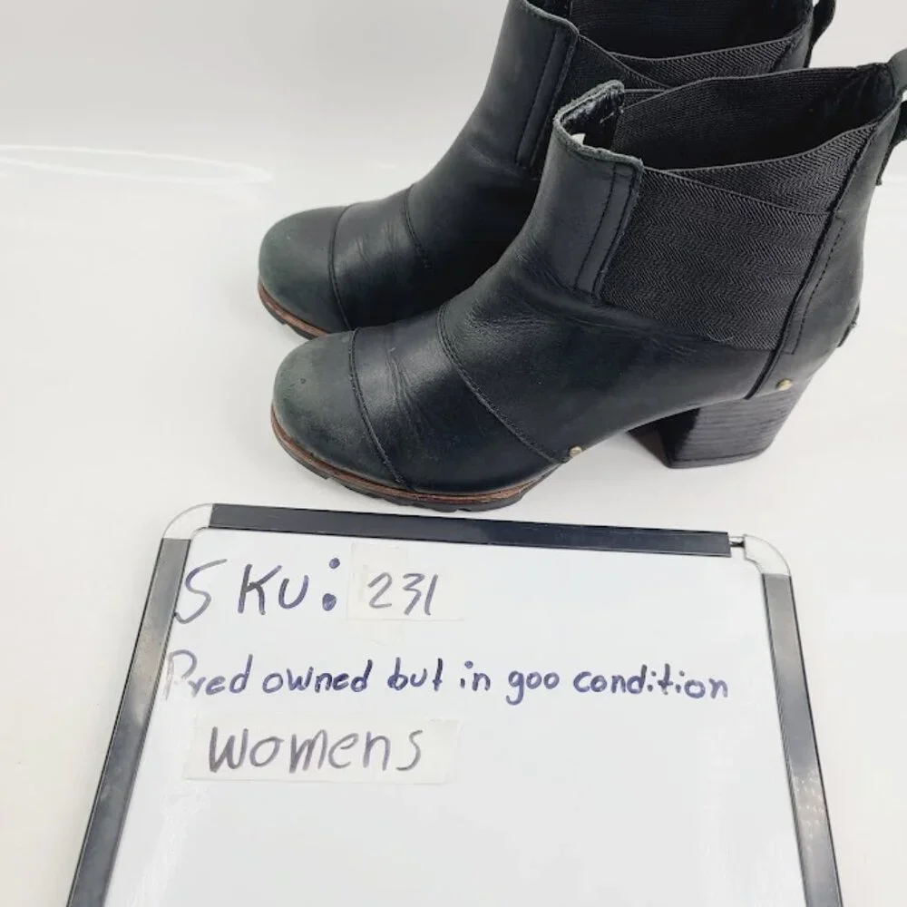 Sorel‎ Women's Black Addington Leather Block Heel Classic Ankle Bootie Size 9
